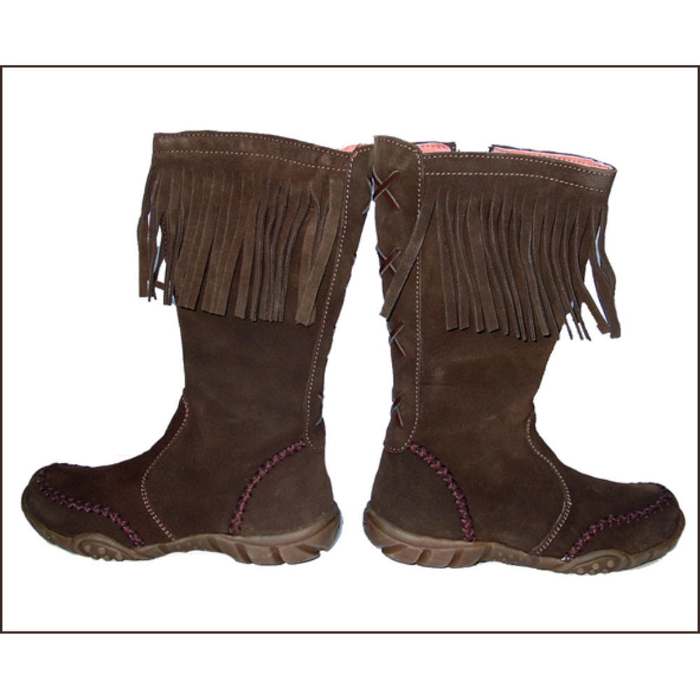 sz 9.5 10 Girls NEW Naturino Real Brown Suede Leather Cowgirl Fringe Girls Boots